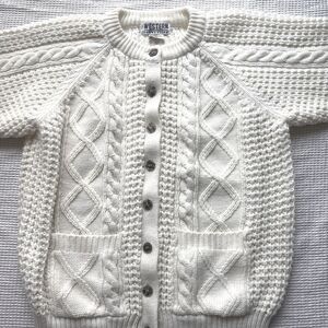 Vintage Western Connection Cable Knit Long Sleeve Cardigan Pocket Sweater sz L